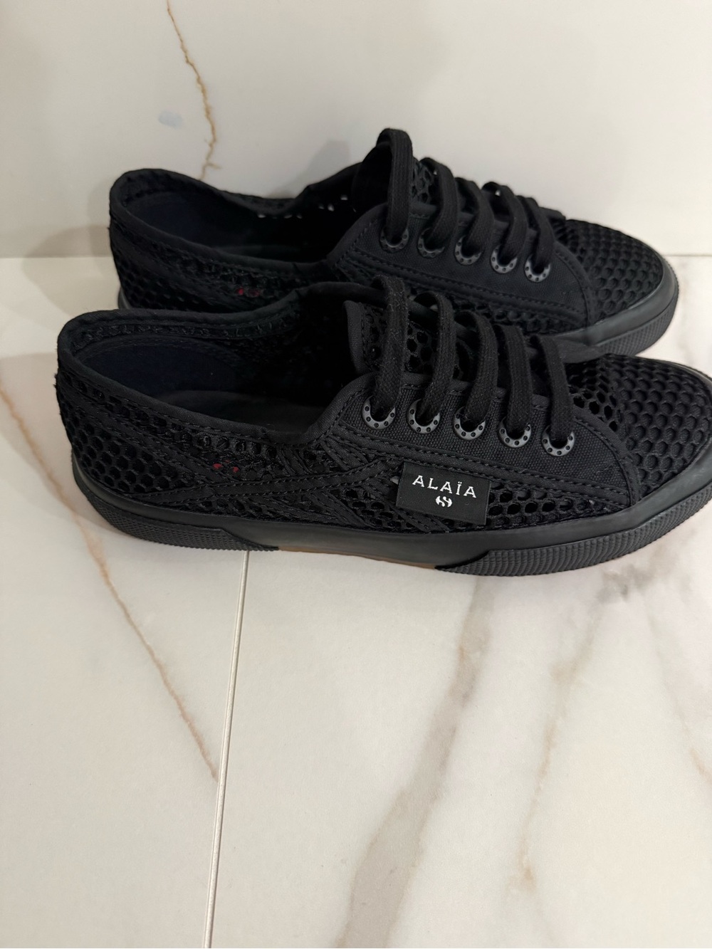 ALAÏA x Superga Black Canvas & Fishnet Lace-Up Sneakers EU 36 | Never Worn